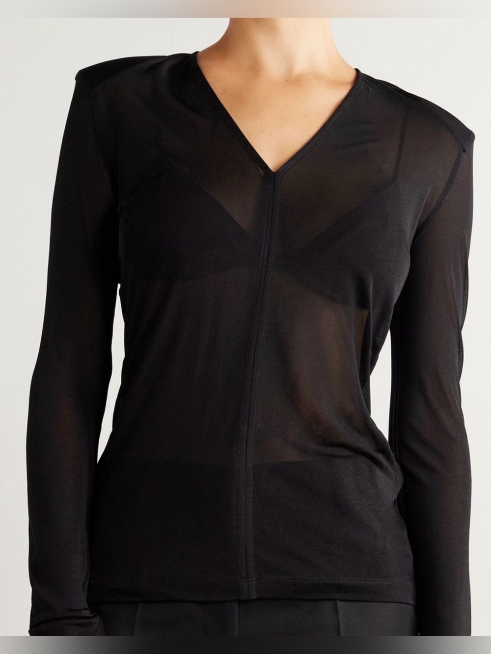Toteme Black Jersey Semi-Sheer V-Neck Top Sz S NWOT